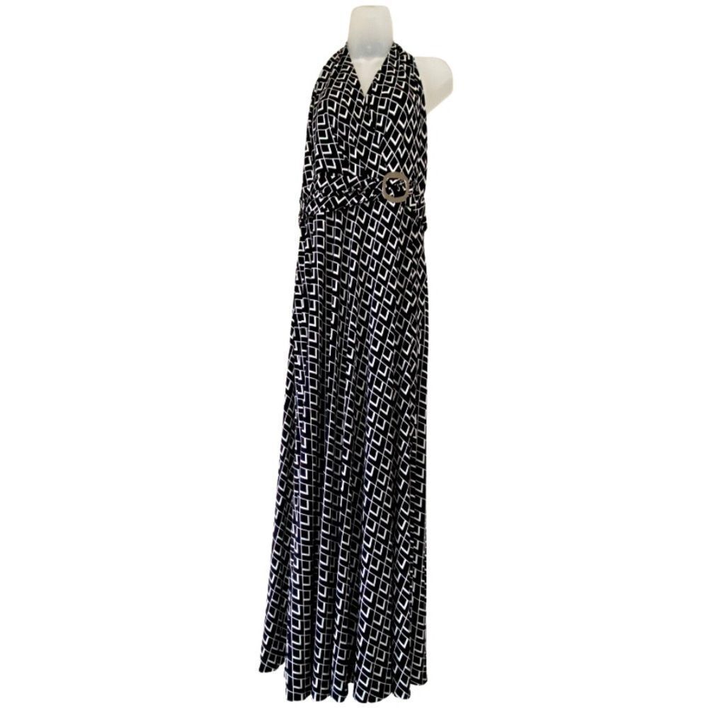 White House Black Market Geometric Halter Maxi Dress, size 14, NWT